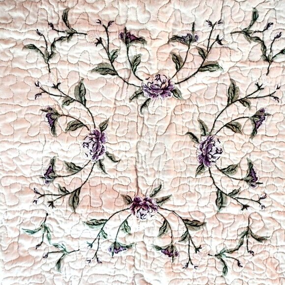 Quilted Ivory Pillow Sham (1 STD) ~ Lavender Embroidered Floral ~ 20 X 26 ~ NEW! - Picture 5 of 13